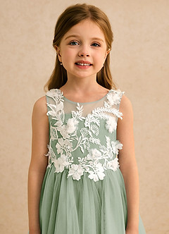Azazie Mixie Flower Girl Dresses Dusty Sage Ball-Gown Lace Dress image7