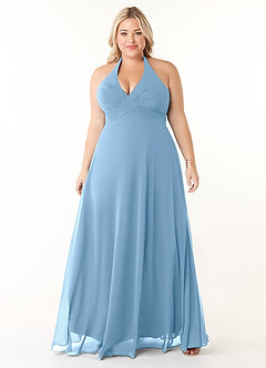 Azazie Tessie Bridesmaid Dresses Steel Blue A-Line V-Neck Pleated Chiffon Dress image6