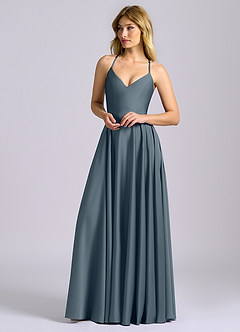 Azazie Truce Robes de demoiselle d'honneur Robe Trapèze en Satin extensible Violet Crépusculaire image4