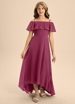 Azazie Maggie Junior Mulberry A-Line Off the Shoulder Chiffon Dress image5