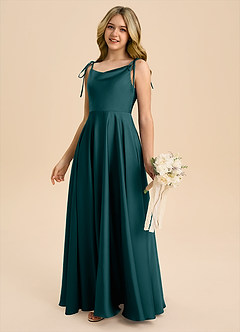 Azazie Popsy Junior Pine A-Line Bow Stretch Satin Dress image7