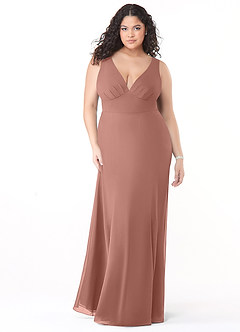 Azazie Christiana Bridesmaid Dresses Cedar Rose A-Line V-Neck Pleated Chiffon Dress image9