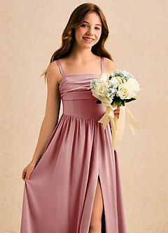 Azazie Maisie Girls Formal Blumenmädchenkleider A-Linie Gestreift Stretch-Satin Kleid Altrosa image5