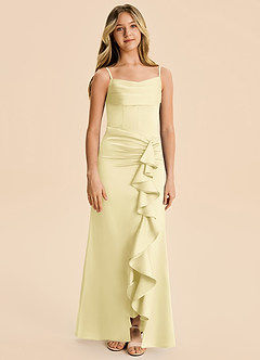 Azazie Rosalia Junior Lemon Sorbet Sheath Pleated Stretch Satin Dress image6