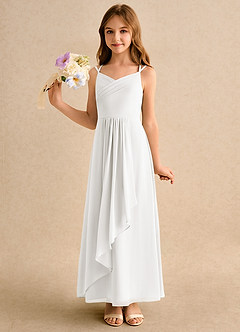 Azazie Zaida Girls Formal Robe Demoiselle D'honneur Fillette Robe Trapèze en Mousseline de soie Plissée Ivoire image6