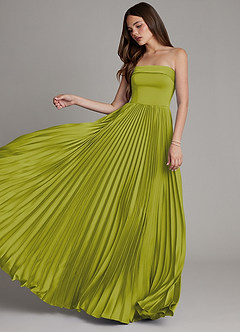 Azazie Mariana Bridesmaid Dresses Lemongrass A-Line Pleated Stretch Satin Dress image5