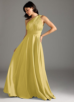 Azazie Charlize Jurken voor bruidsmeisjes Jurk van Stretch Satijn met A-lijn One-shoulder Kanarie image5