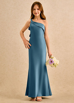 Azazie Almond Girls Formal Flower Girl Klänningar Klä Tubklänning i Stretch Satin Ena axeln image4