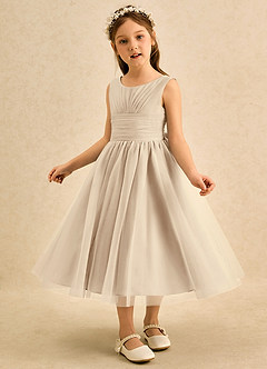 Azazie Macaron vestidos de niña de las flores Vestido de Champán de Tul de Corte en A con Plisado image4