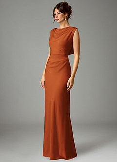 Azazie Kieryn Bridesmaid Dresses Cinnamon Mermaid Pleated Stretch Satin Dress image5