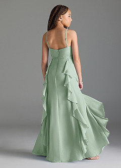 Azazie Peyton Junior Agave A-Line V-Neck Cascading Ruffles Chiffon Dress image2