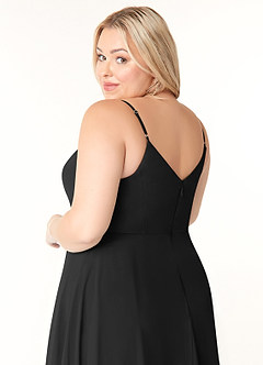 Azazie Clarissa Brautjungfernkleider A-Linie V-Hals Chiffon Kleid Schwarz image12