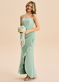 Azazie Buzzy Junior Agave Sheath Pleated Chiffon Dress image3