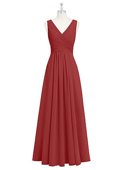 Azazie Flora Bridesmaid Dresses Rust A-Line Pleated Chiffon Dress image7