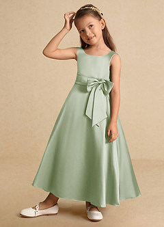 Azazie Lindy vestidos de niña de las flores Vestido de Salvia Polvorienta de Satin Mate de Corte En A con Plisado image3