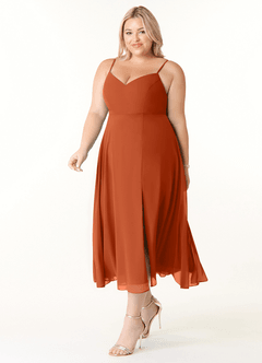 Azazie Clarissa Bridesmaid Dresses Burnt Orange A-Line V-Neck Chiffon Dress image17
