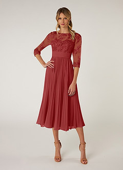 Azazie Tutu Mother of the Bride Dresses Rust A-Line Boatneck Lace Chiffon Dress image1