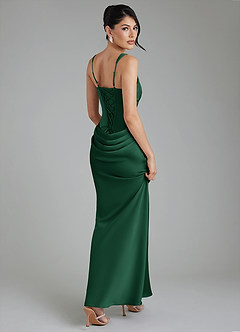 Azazie Etta Robes de demoiselle d'honneur Robe Sirène en Satin extensible Corset Vert Foncé image2