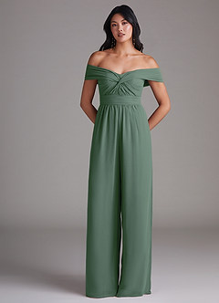 Azazie Lamara Bridesmaid Dresses Eucalyptus Off the Shoulder Chiffon Convertible Jumpsuit image3