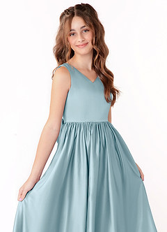 Azazie Hathaway Junior Moody Blue A-Line Bow Stretch Satin Dress image5
