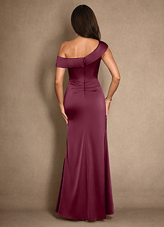 Azazie Hamptons Mother of the Bride Dresses Mulberry A-Line Pleated Stretch Satin Dress image2