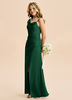 Azazie Abby Junior Robe Fourreau en Satin extensible Plissé Vert Foncé image3
