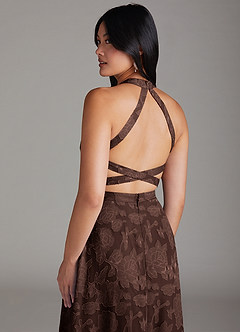 Azazie Clarice Brautjungfernkleider A-Linie Seitliche Cut-Outs Blumen-Burnout Kleid Ganache image6