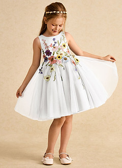 Azazie Prima Flower Girl Dresses White A-Line Bow Tulle Dress image3