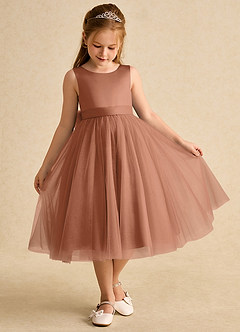 Azazie Winnie Abiti da Ragazza di Fiori Abito Principessa in Tulle Fiocco Bronzo image2