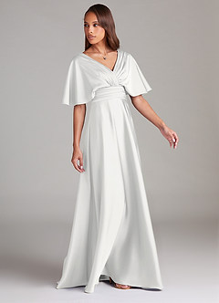 Azazie Pamela Robes de demoiselle d'honneur Robe Trapèze en Satin extensible Plissée Blanc image3