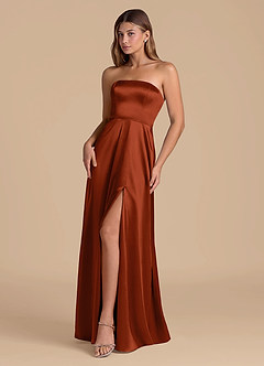 Azazie Wren Jurken voor bruidsmeisjes Jurk van Metaalachtig Satijn met A-Lijn Strapless Kastanjebruin image3