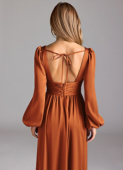 Azazie Norah Bridesmaid Dresses Cinnamon A-Line Stretch Satin Dress image6