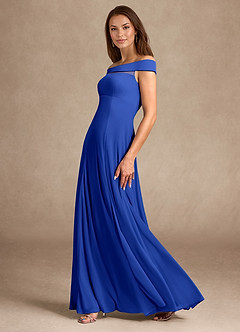 Azazie Ewa Mother of the Bride Dresses Royal Blue A-Line Off the Shoulder Mesh Dress image2