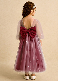 Azazie Trudy Flower Girl Dresses Burgundy Ball-Gown Sweetheart Neckline Tulle Dress image2