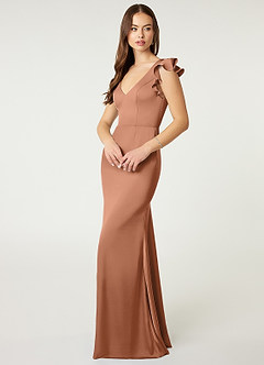 Azazie Vero Final Sale Amethyst Sheath Ruched Stretch Satin Dress image3