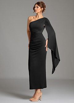 Azazie Jana Bridesmaid Dresses Black Sheath Long Sleeve Premium Stretch Jersey Dress image4