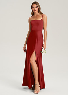 Azazie Lidia Abiti da Damigella Abito Sirena in Raso Elasticizzato Spacco Laterale Melograno image9