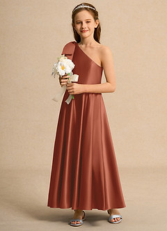 Azazie Guppy Junior Formal Flower Girl Klänningar Klä A-Line i Matt satäng Ena axeln image5