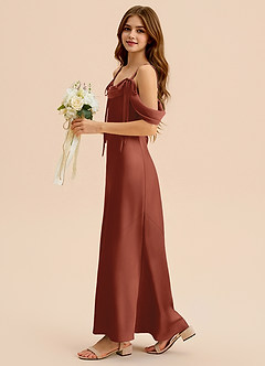 Azazie Bellalina Junior Auburn Mermaid Pleated Stretch Satin Dress image5