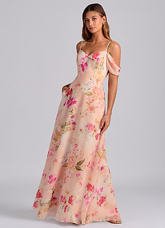 Azazie Marley 신부 들러리 드레스 A라인 오프 더 숄더 쉬폰 바닥 길이 드레스 image3