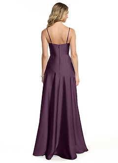 Azazie Kayla Bridesmaid Dresses Plum Sheath Side Slit Stretch Satin Dress image2
