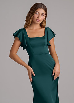Azazie Elkie Bridesmaid Dresses Pine Mermaid Square Neckline Stretch Satin Dress image6