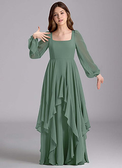 Azazie Clara Junior Abito A-Line in Chiffon Blusa Eucalipto image6