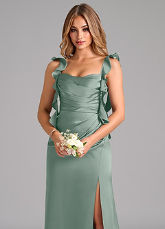 Azazie Jessamine Bridesmaid Dresses Silver Sage Sheath Corset Stretch Satin Dress image7
