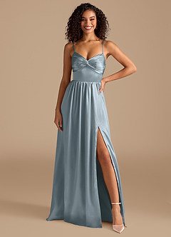 Azazie Zeya Brautjungfernkleider A-Linie Plissee Metallischer Satin Kleid Staubblau image7