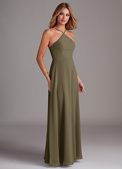 Azazie Bailey Vestidos de damas de honor Vestido de Verde Sauce de Gasa de Corte en A con Halter Abertura lateral image6