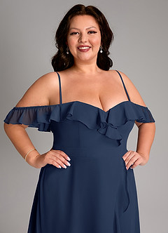 Azazie Lyra Robes de demoiselle d'honneur Robe Trapèze Convertible en Mousseline de soie Bleu Marine Foncé image17