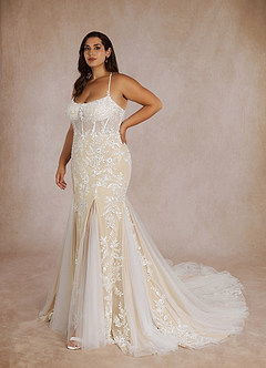 Azazie Bae Wedding Dresses Diamond White Champagne Mermaid Sequins Tulle Dress image9