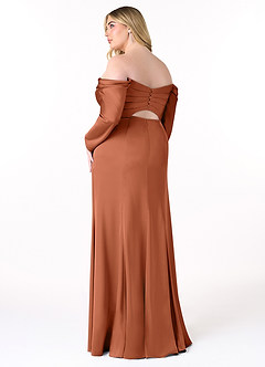 Azazie Hallie Bridesmaid Dresses Cedar Rose Sheath Off-The-Shoulder Long Sleeve Stretch Satin Convertible Dress image10
