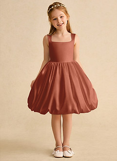 Azazie Nirvana vestidos de niña de las flores Vestido de Castaño de Satin Mate de Princesa con Volante image2